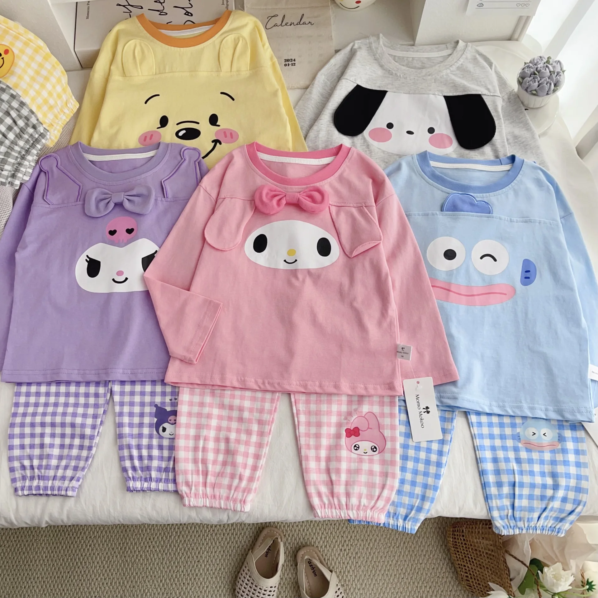 Kawaii Kuromi My Melody Children's Cotton Pajamas Spring Autumn Anime Sanrio Girly Heart Cute Children's Home Clothes Set