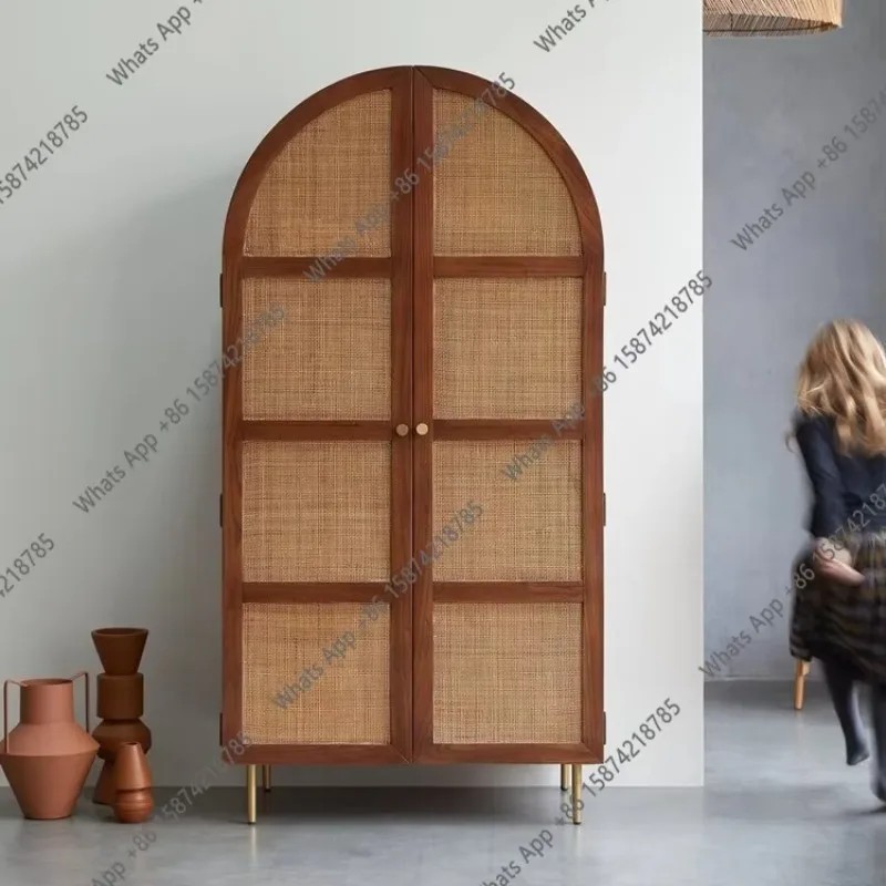 

X30 Japanese-style Rattan Wardrobe Storage Surprise Quiet Wind Log Retro Designer Art Bedroom Solid Wood Wardrobe