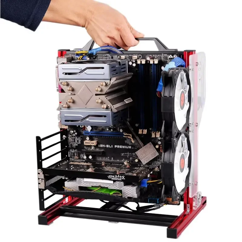 PC-JMK5 DIY 컴퓨터 섀시 브래킷 휴대용 수직 게임 섀시 프레임 ITX M-ATX용 개방형 수냉식 알루미늄 케이스 랙 썸네일 3