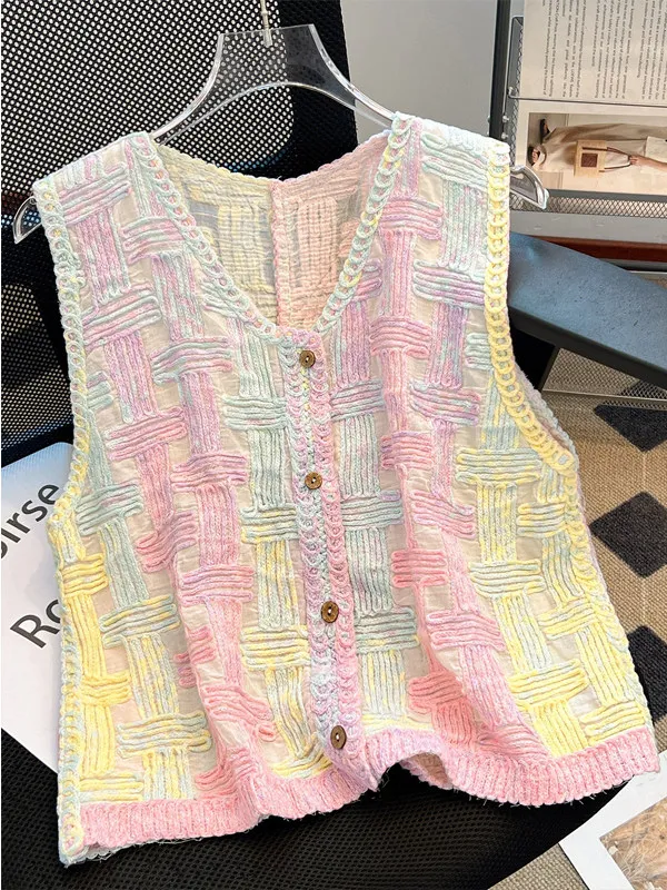  Tie Dye Vest Top Women's Summer Loose Fit Sleeveless Outerwear Cardigan Versatile plus Size Korean Style Polyester
