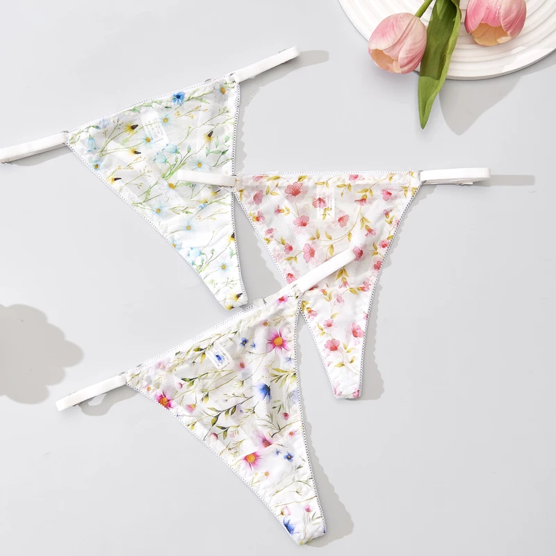3-teiliger sexy Damen-Mesh-Tanga mit Blumenmuster – bequeme und vielseitige Damenunterwäsche