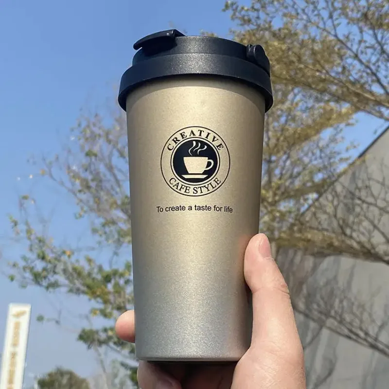 Einfache Kaffeetasse, tragbar, Büro, große Kapazität, doppelschichtiger Vakuum-Thermosbecher mit Seil, nahtlos gefütterter Becher, 1 Stück