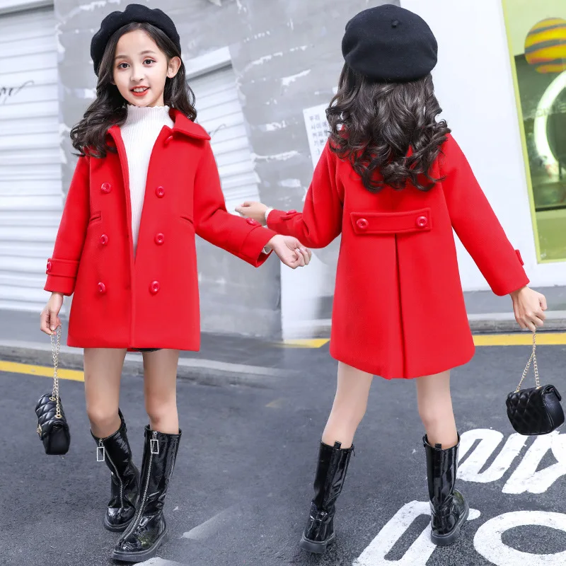 Girls Wool Coat Jacket Outerwear 2023 Beautiful Warm Thicken Plus Velvet Winter Autumn Cotton School Teenagers Children\'s Clothi