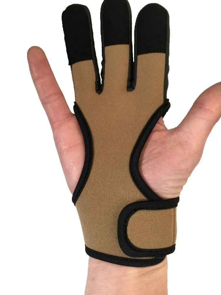 Protettivo 3 dita mano in pelle protezione nera guanto tiro con l\'arco di sicurezza per arco ricurvo tiro con l\'arco balestra caccia con fionda