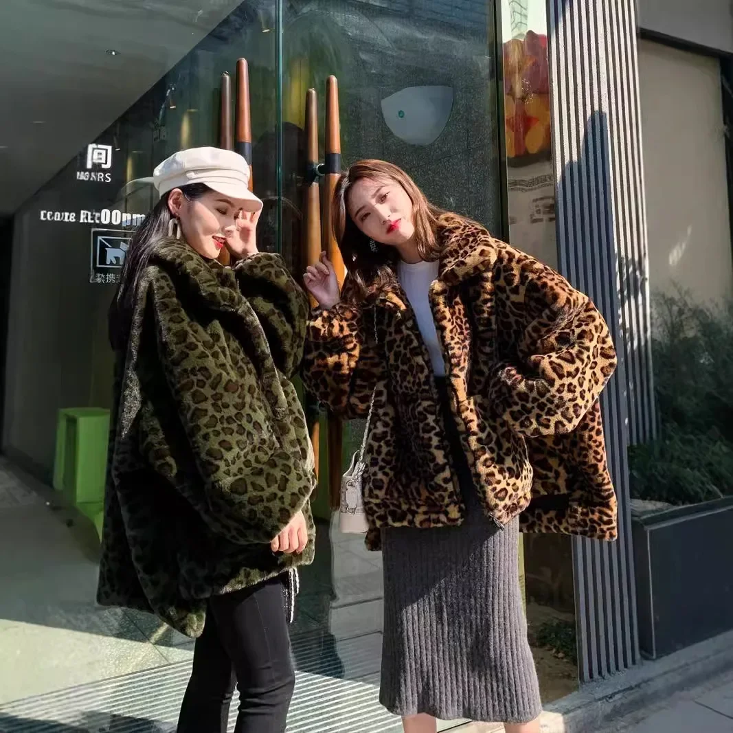 

Faux Fur Coats Women Jackets Turn Down Collar Leopard Print Coat Y2k Streetwear Jacket Work Casual Loose Outerwear Autumn Winter