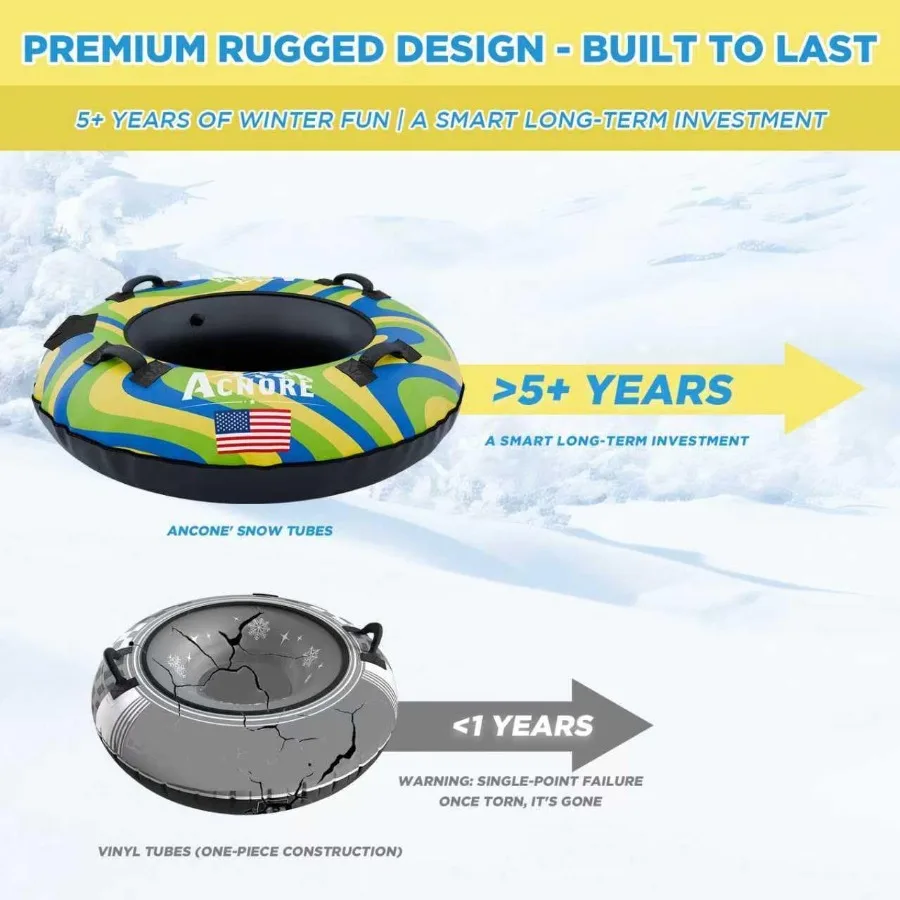 أنابيب ثلج قابلة للنفخ قابلة للطي للتزلج، زلاجات ثلج عالية التحمل من الدرجة التجارية للبالغين مع 4 مقابض #4