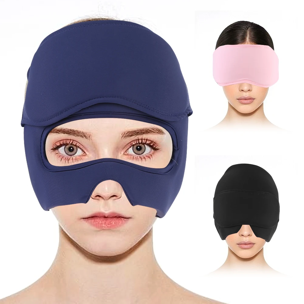 Migraine Relief Hat Headache Ice Cap Full Head Migraine Ice Head Wrap with Removable Eye Mask Cold Compress Hat for Men Women