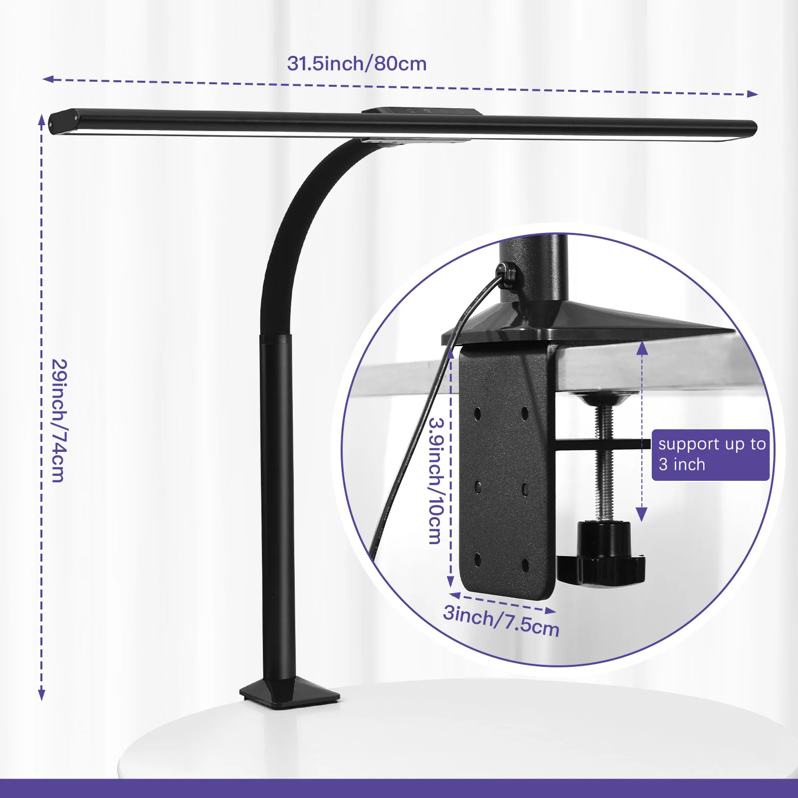 80cm LED Eye protection 36 Watt Super Brightness Desk Lamp  Dimmable  Monitor  4 Color Modes 6-Level Dimmer Timer Power 0ff