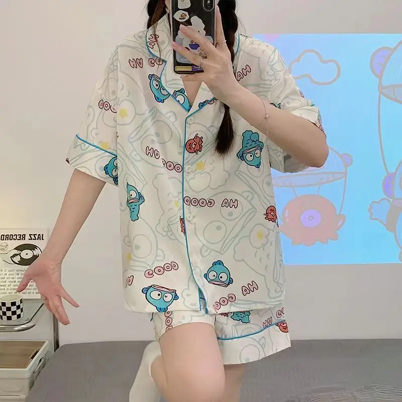 

Милый комплект женской пижамы Sanrio Ugly Fish Hanton: тонкая, модная, свободная пижама с коротким рукавом в стиле аниме для студентов, домашняя одежда