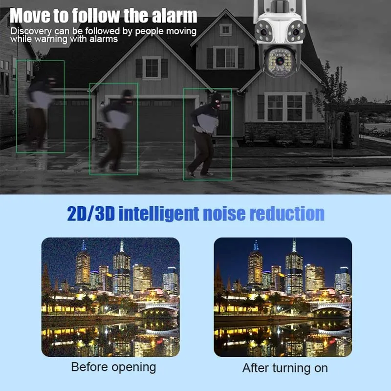 8K 15MP Security Camera Three Lens 4X Zoom Auto Tracking WiFi Wireless Outdoor IP Cam Home Protection CCTV Video Surveillance