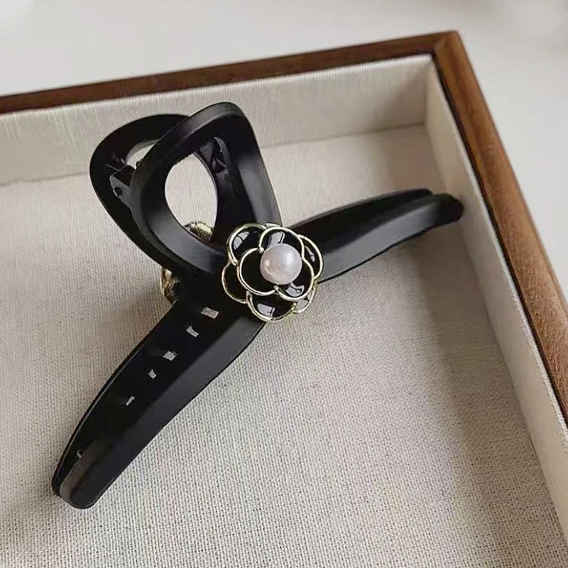 1pc black matte camellia grab clip large elegant French hair clip, the back of the head coil hair premium shark clip hair grip image 5