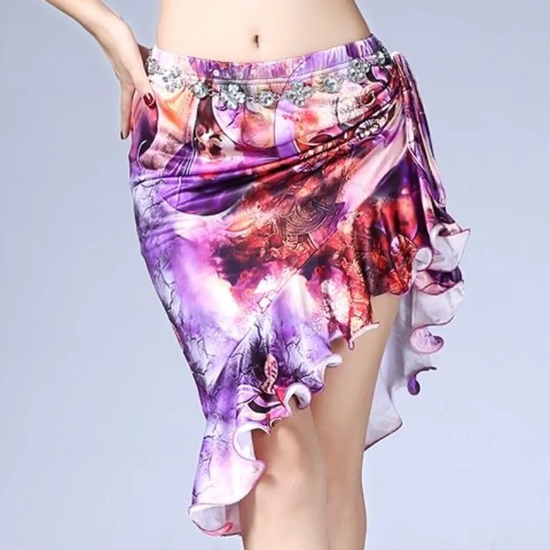 

Customized Belly Dance Skirt Practice Clothes Bellydance Costumes Belly Dancewear Anti Glare Printing Purple Red Blue