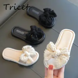 Bow Solid Toddler Girls Slippers Summer PVC Non Slip Beach Shoes For Kids Comfortable Flat Outdoor Children's Slippers