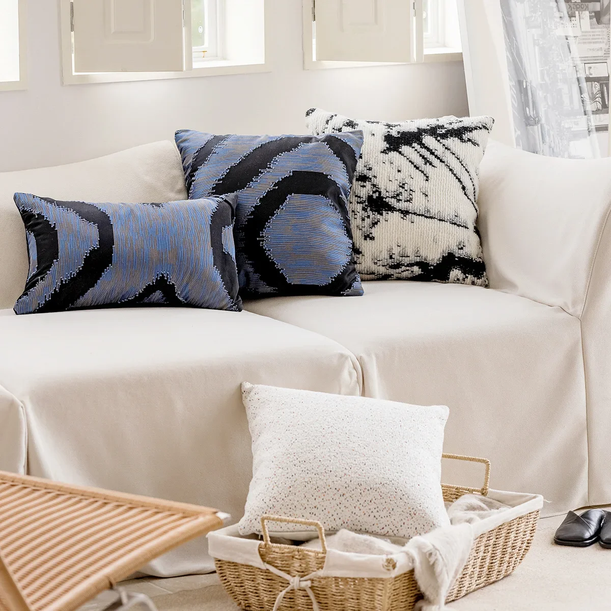 Blue Black Woven Jacquard Cushion Cover Modern Light Luxury Pillowcases Home Decor Pillow Covers Decorative Living Room for Sofa