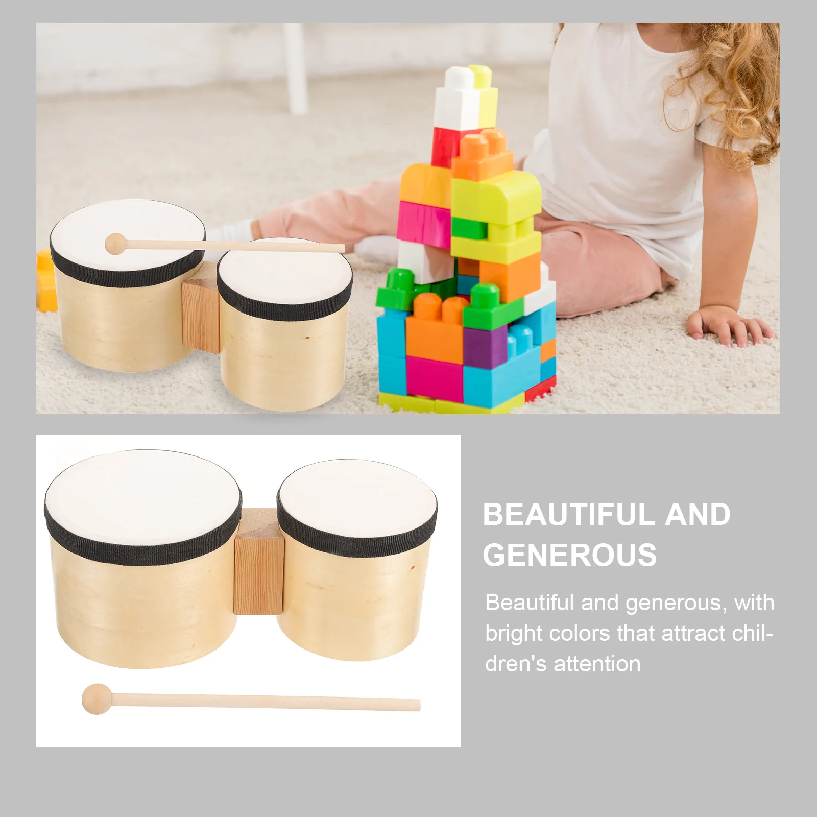 

For Adults Beginners Percussion Instrument Wood Hand Drum Set With Sticks Durable Musical Gift Dance Class Party Wood
