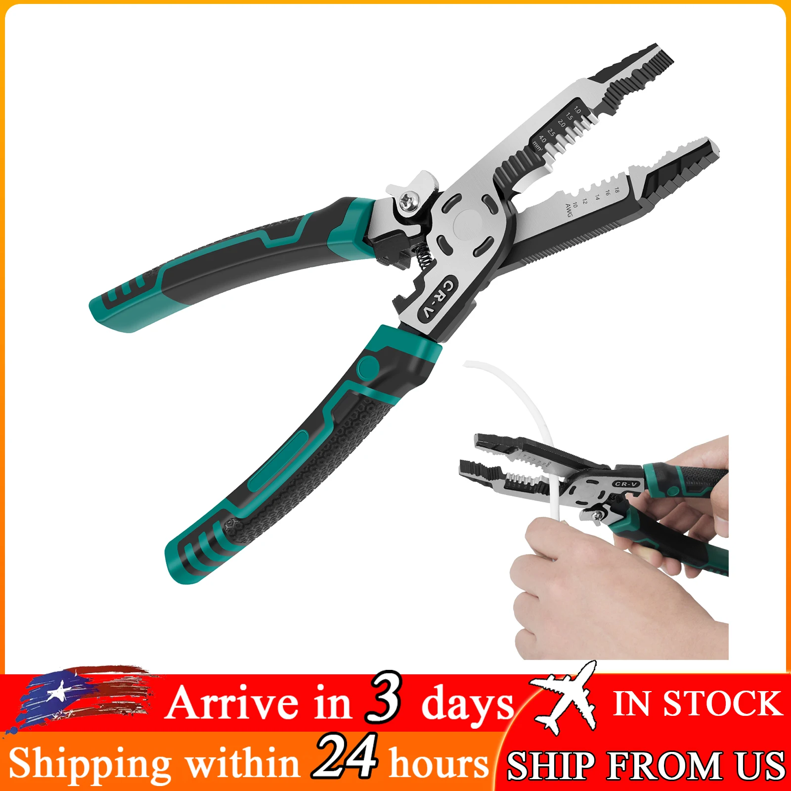 High Carbon Steel Wire Stripping Pliers Non-slip Wire Crimper Wire Stripping Cutting Crimping Electrician Deburring Tool