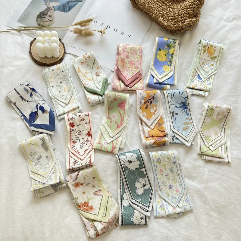 

Модная повязка для волос с цветочным принтом, шелковая атласная сумка, шарф для женщин, узкие длинные запястья, ленты, шейные шарфы, шарфы для волос для женщин