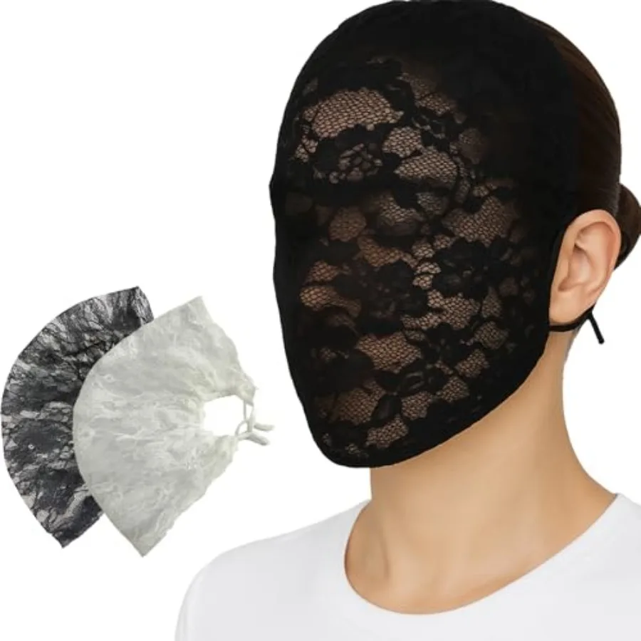 

2PCS Lace Face Cover Bandana Mask Face Protective Full Face Mesh Mask Sun Protector Headwear Private Masquerade Ball Party Whit