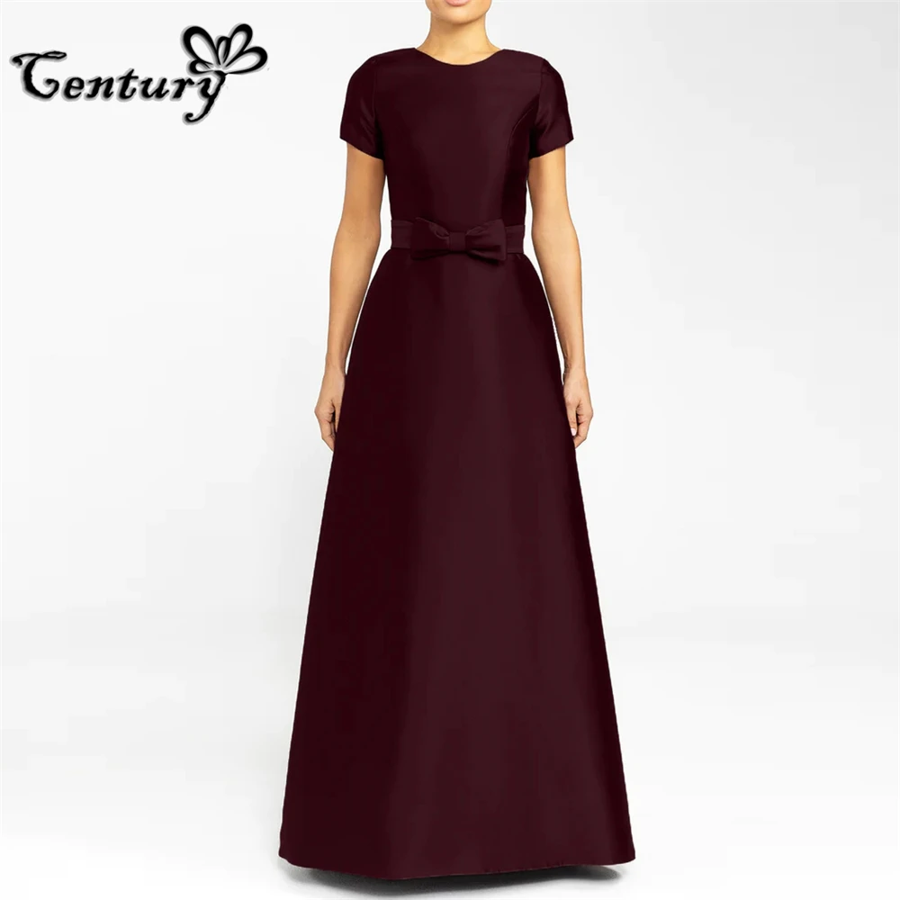 

Burgundy Prom Dress Long 2024 Bow Belt Floor Length Satin Simple Evening Party Gowns Formal Dresses Robe De Soiree Customized