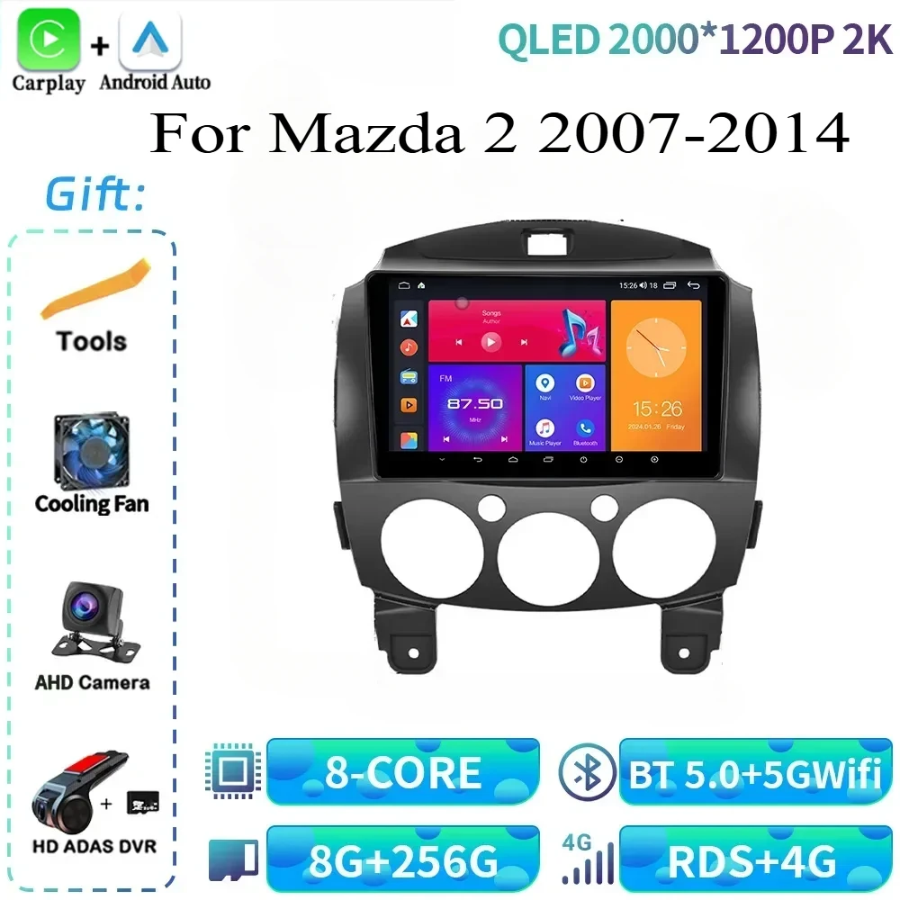 

Android14 For Mazda 2 2007-2014 Car Radio Multimedia Navigation 4G GPS Apple Wireless Bluetooth CarPlay GPS Touch Screen Stereo
