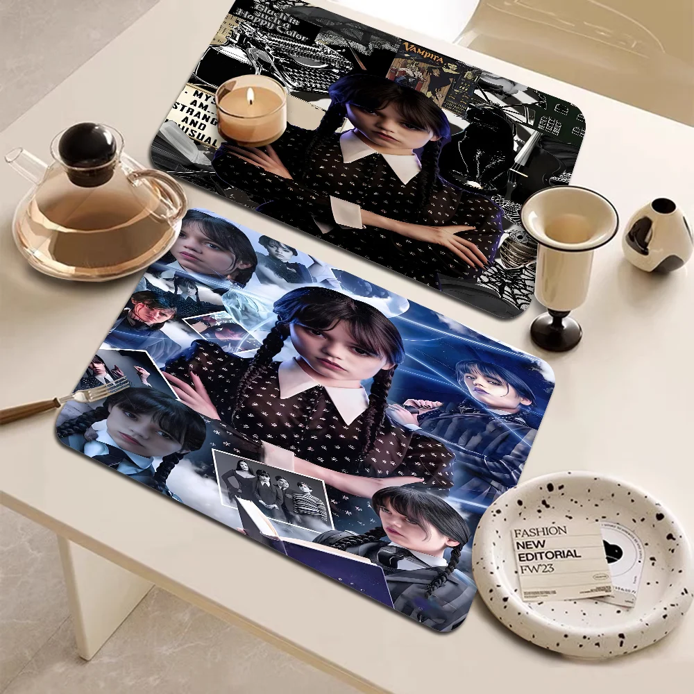 American Movie TV W-Wednesday A-Addams Quick Drying Dish Mat Printed Kitchen Non-slip Coffee Cup Pad Drain Mats Cup Bottle