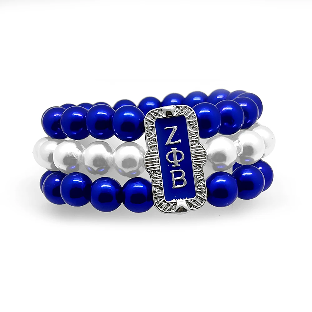 Stylish Greek sorority women society ZETA PHI BETA letter Label Metallic enamel Pendant Multi-layer pearl bead bracelet