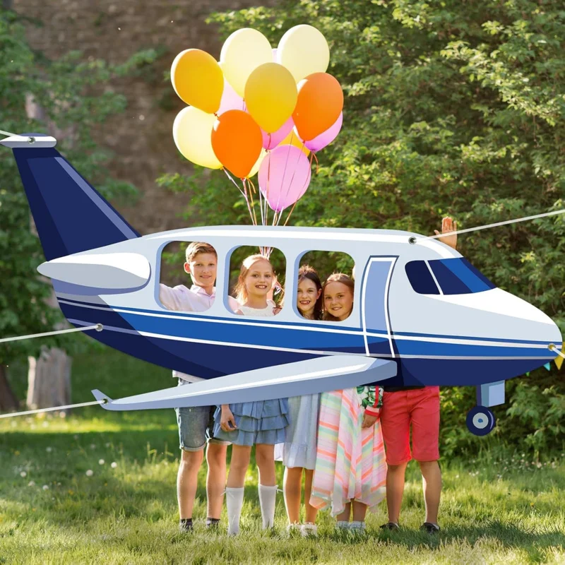 1pc, 2D flat, airplane-shaped photo prop, selfie frame, birthday decoration, airplane-themed photo prop, background banner, wsj view 3