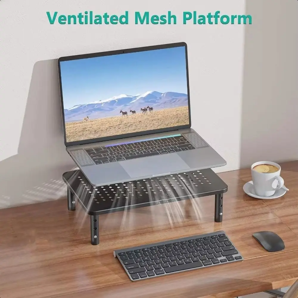

3 Height Adjustable Computer Monitor Stand Storage Drawer Portable Desktop Stand Riser Increase Height Metal PC Monitor Holder