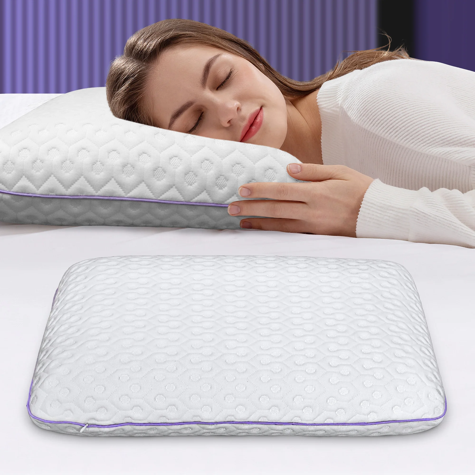 Interi Purple Pillow Queen Size Cooling Memory Foam Pillow With Lavender Scent For Side Sleeper  Back Support Neck Pain Relief