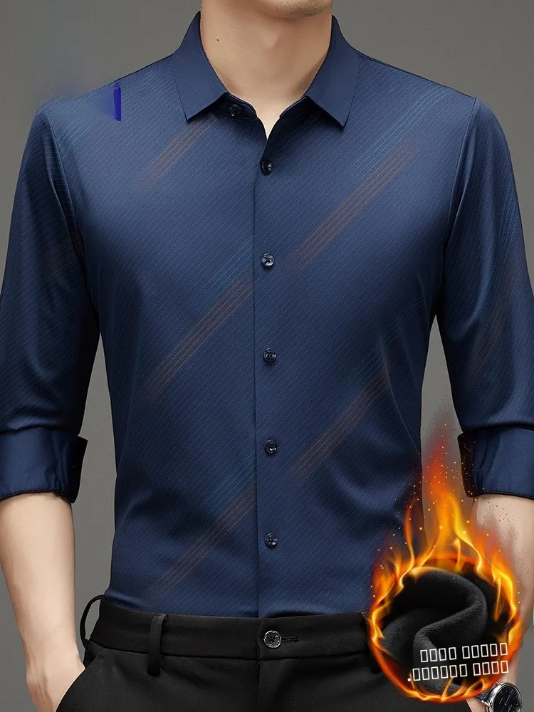 

Lormen Men's Long Sve Fce Lined Casual Thiened irt Winter Busin Casual Striped irt Luxury Lightweight irt