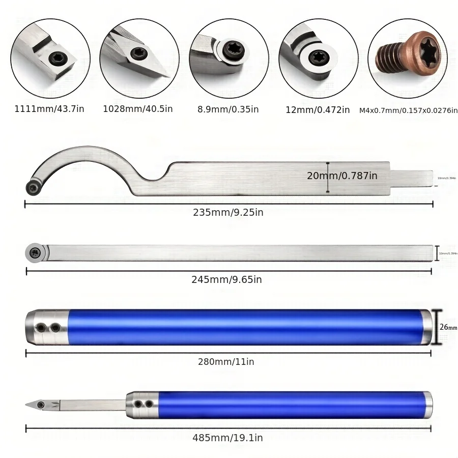 1set Carbide Tip Wood Lathe Turning Tool Kit with Cutting Inserts & Box for Lathe Woodworking Tools Accessories(Metal Handle)