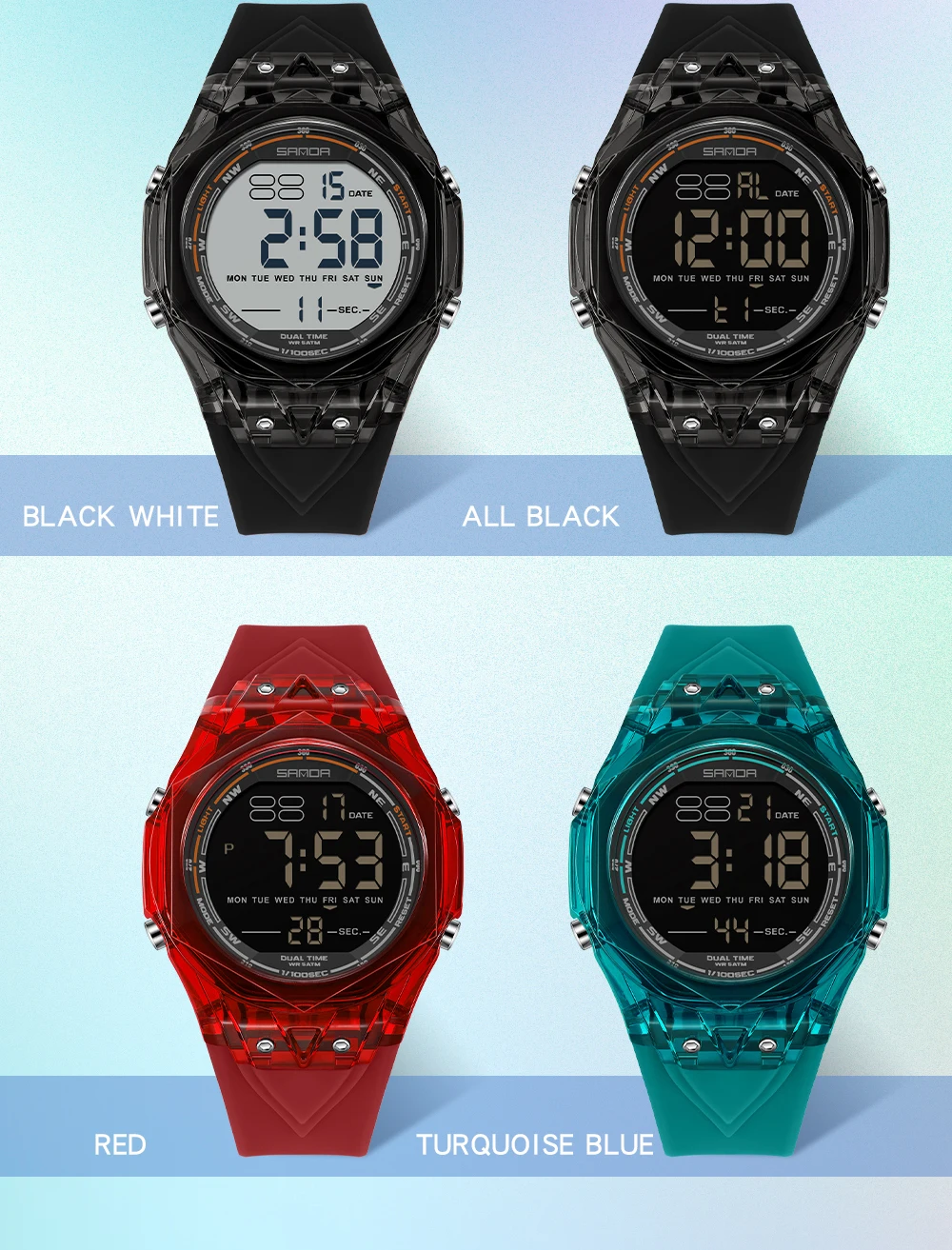 Moda SANDA última novedad 6289 pantalla electrónica para estudiantes Esfera Grande impermeable LED reloj electrónico para estudiantes despertador 2025