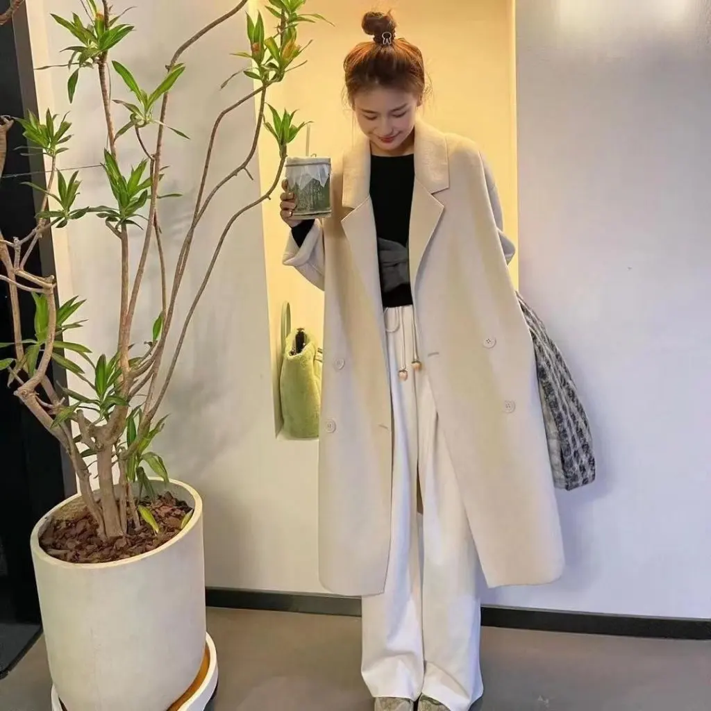 

Women's Double-Sided Velvet Coat Long Korean Fashion Loose Thick Wool Outerwear Autumn Winter New Style