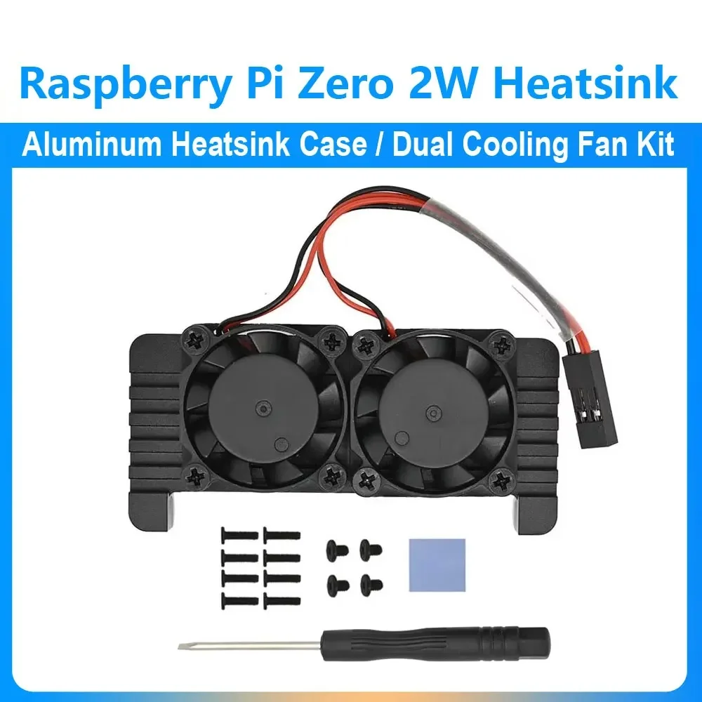 Raspberry Pi Zero 2W Aluminum Heatsink Case with Dual Cooling Fan Kit For Raspberry Pi Zero/Zero w