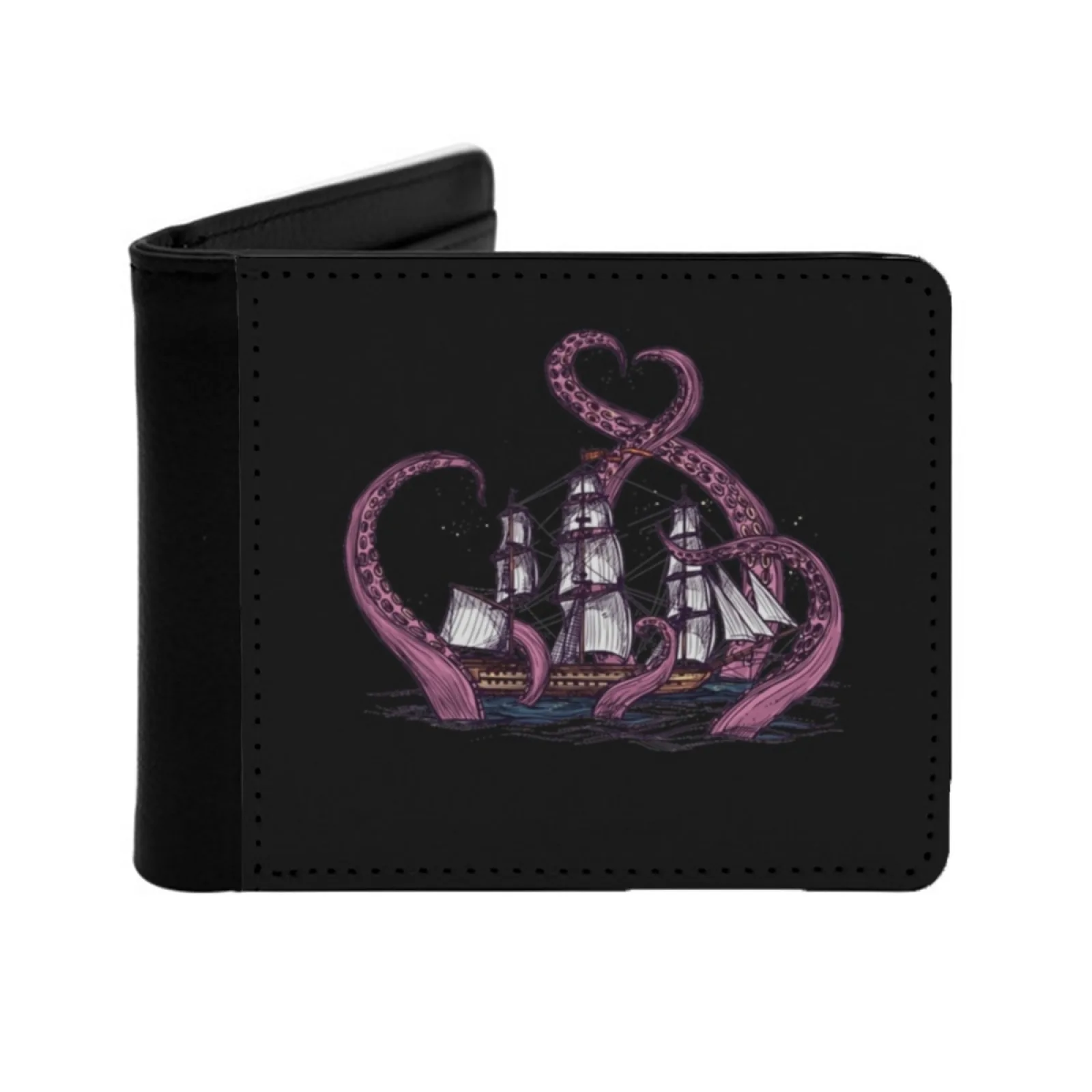

Vintage Octopus Sea Monster Kraken With Ship Tentacles Of Cthulhu Personalized Men's Leather Wallet Card Money Bag Pu Leather
