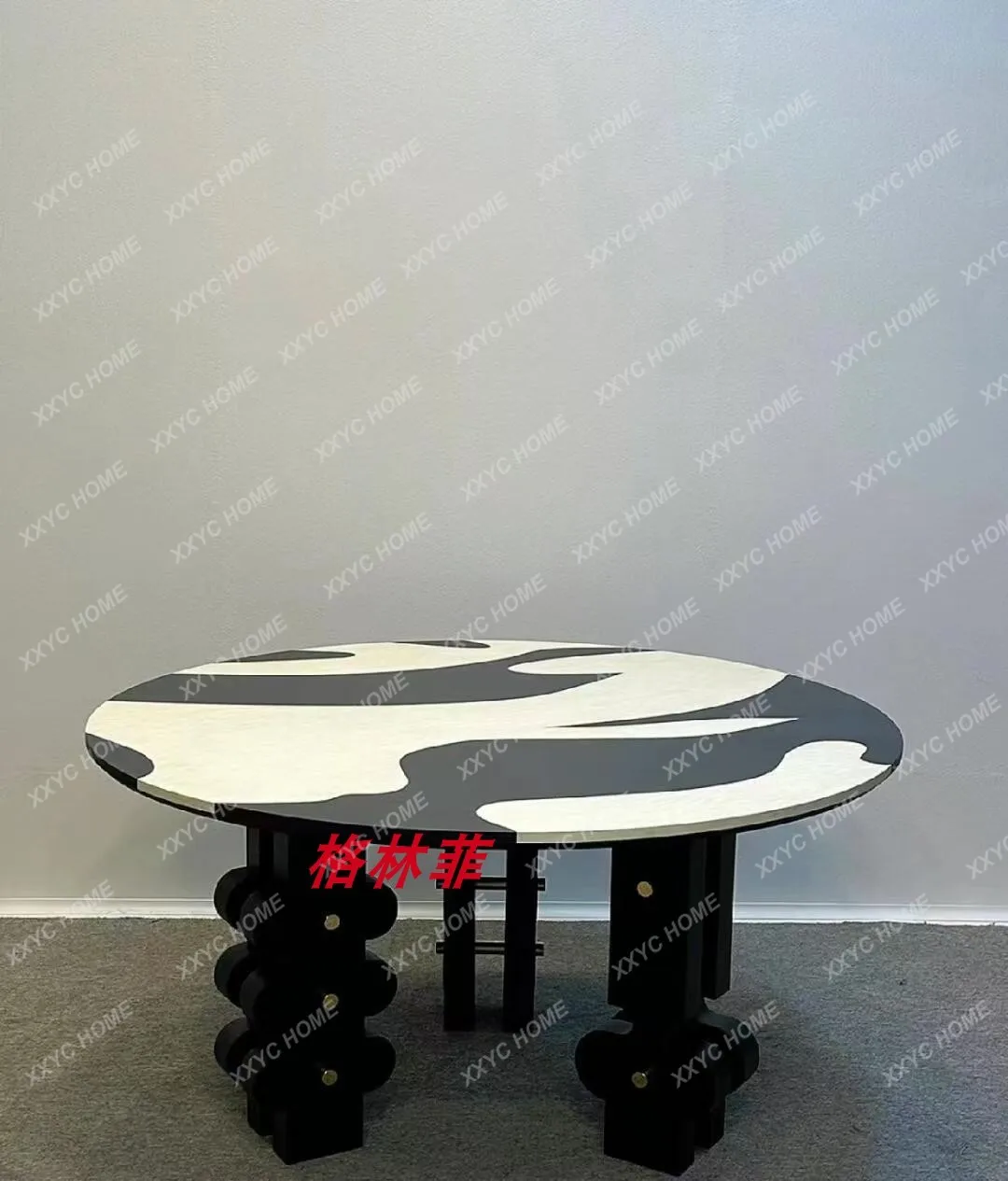 

Medieval cream hand-painted household solid wood dining table modern minimalist art creative negotiation round table