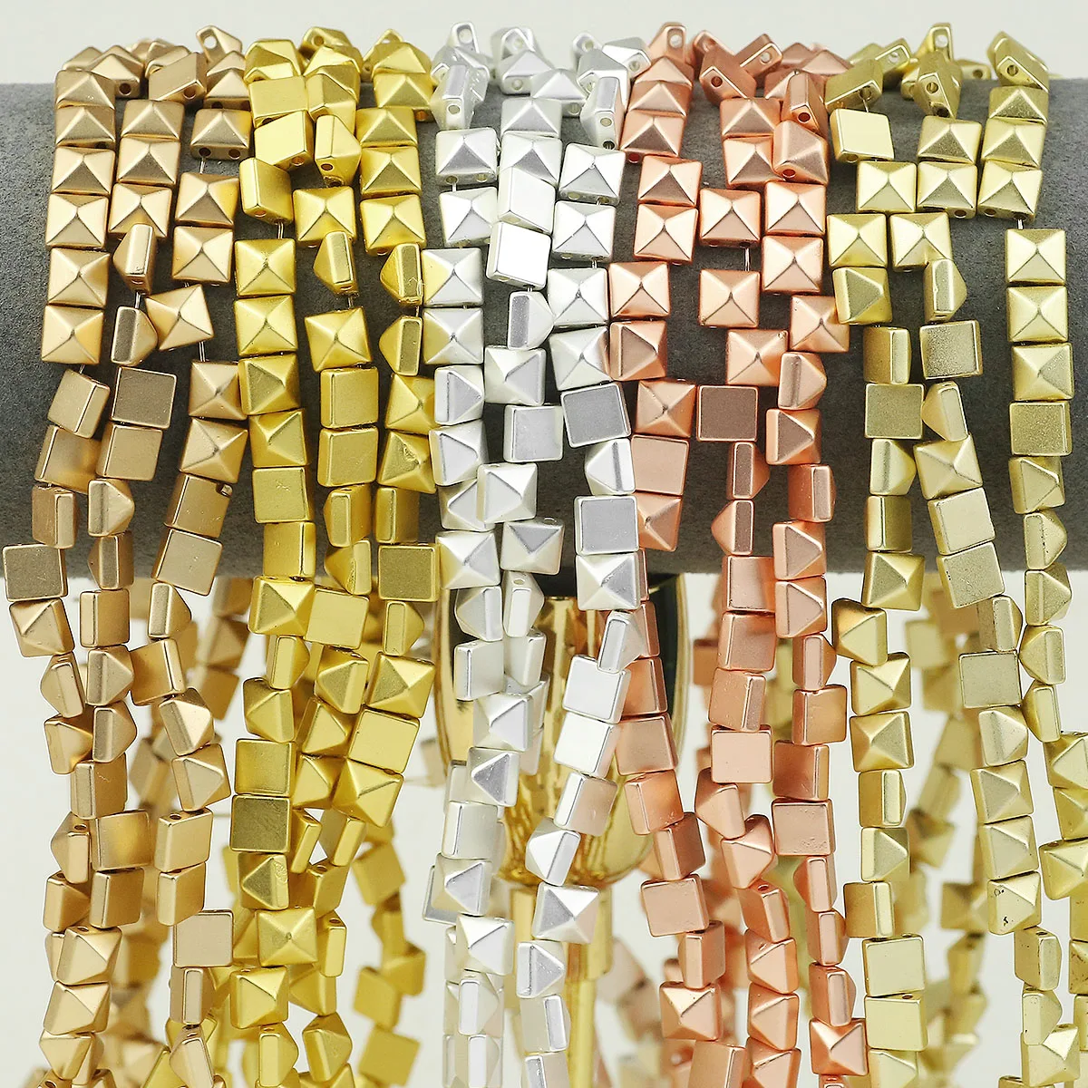 

6mm 9k/18k Natural Gold Plated Hematite Beads Pyramid shape Spacer Loose Beads For Jewelry Necklace Making DIY Accessories