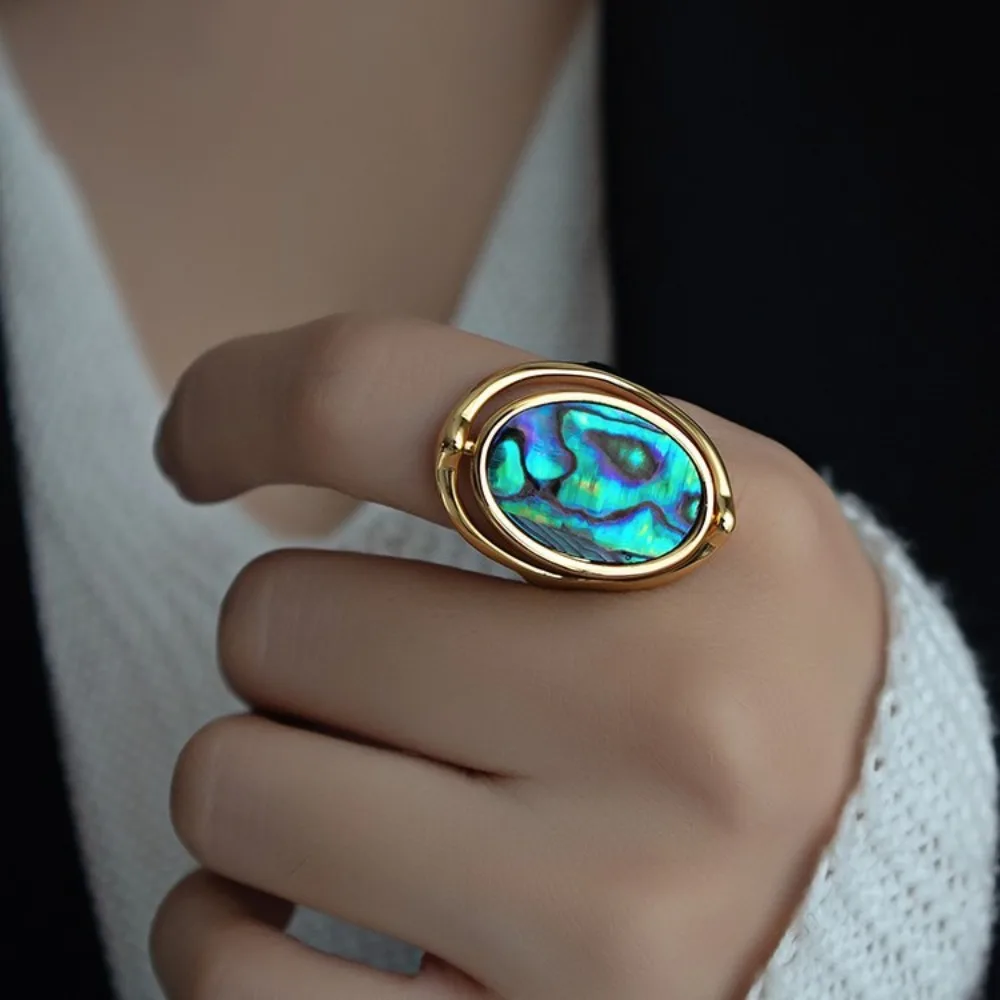

Double Sided Flippable Rings Finger Jewelry Stainless Steel Geometric Oval Rings Accessories Charm Rotatable Opal Rings Gifts