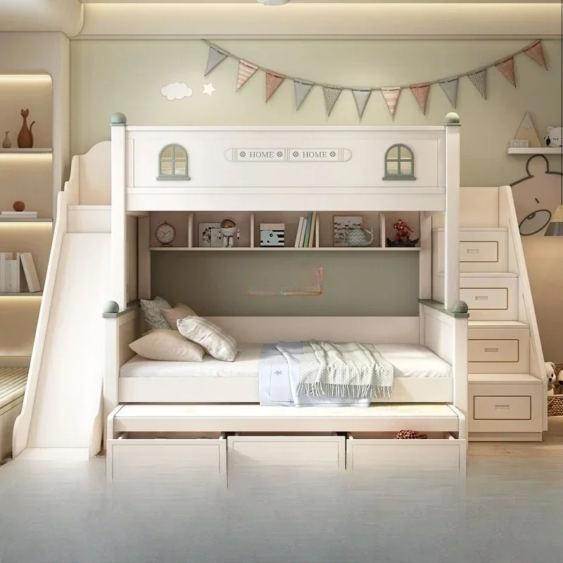 NNChildren's Bed Up And Down Bunk Bed High And Low Mother And Child Bed With Slide