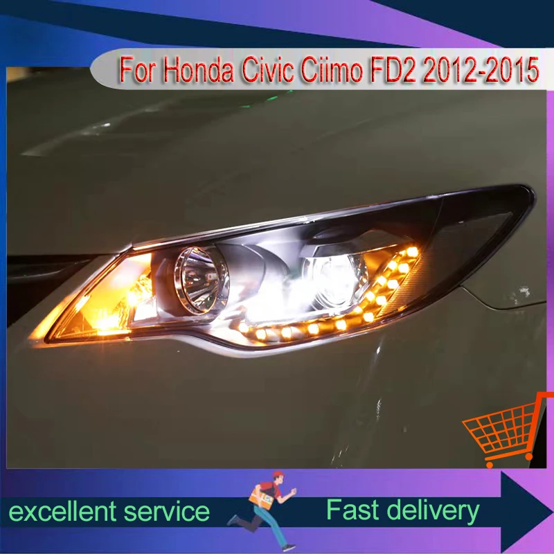 Car Accessories For Honda Civic FD2 Ciimo 2012-2015 Front Light DRL Head Lamp LED Projector Lens Headlights Vehicles Automatic
