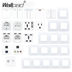 DIY Glass Frame 45A 20A Wall Switch with LED 16A French UK EU Socket with USB HDMI Satellite TV Data Audio AV Footlight Socket