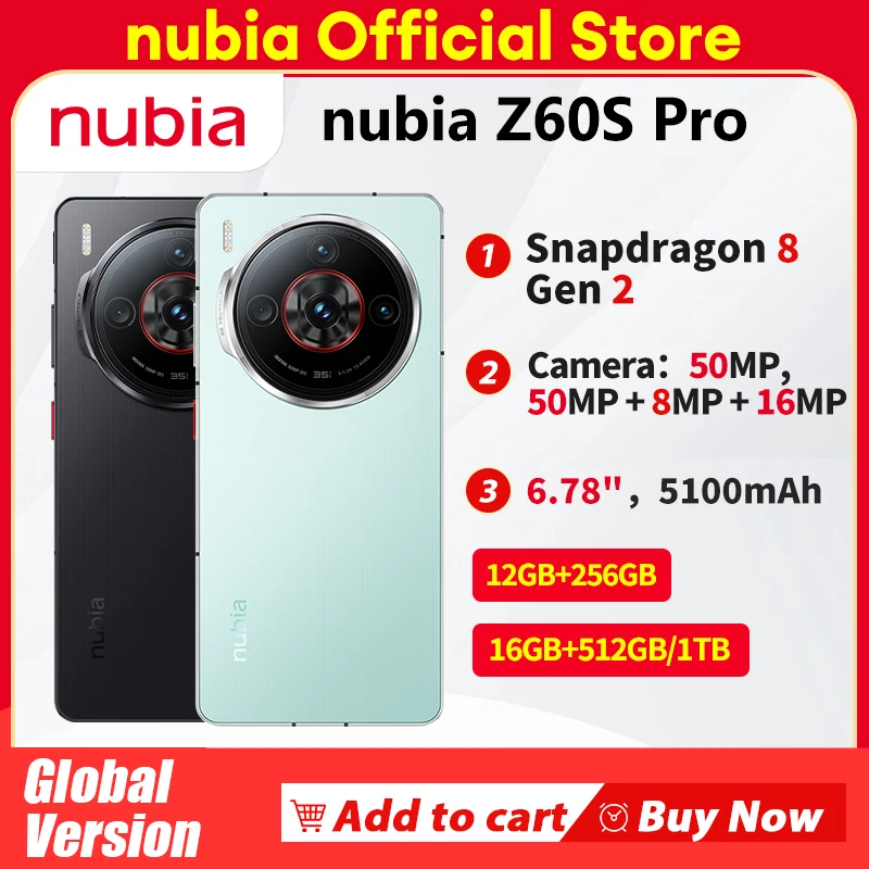 

Nubia Z60S Pro [World Premier] Глобальная версия, смартфон 6,78 дюйма, Snapdragon 8 Gen 2, аккумулятор 5100 мАч, 80 Вт, спутниковая связьAI