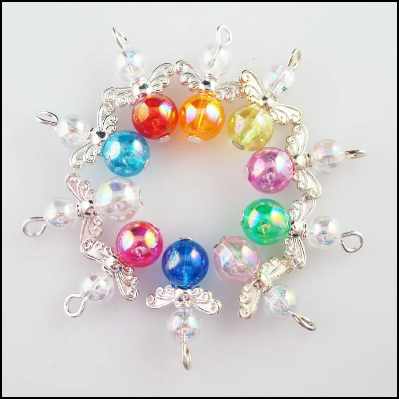 Fashion 20Pcs Mixed Dazzling Ball Beads Angel Acrylic Plastic Charms Pendants 14x21mm