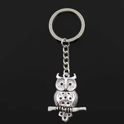새로운 패션 키 체인 40x31mm 올빼미 스탠딩 브랜치 펜던트, DIY 남자 실버 컬러 자동차 키 체인 링 홀더 기념품 선물