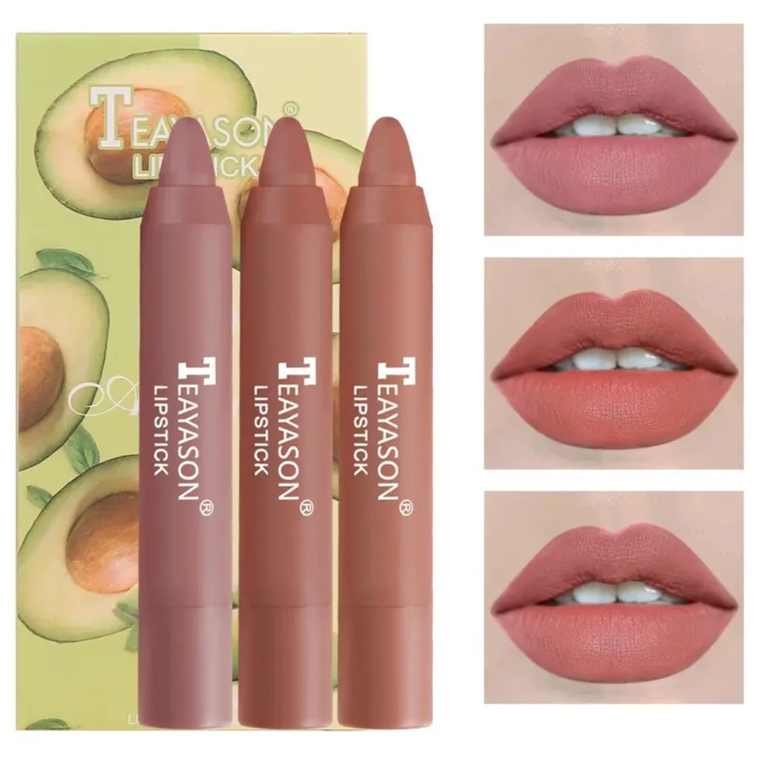 Velvety 3-Piece Set of Matte Lipstick Pens in Bean Paste and Milk Tea Colors