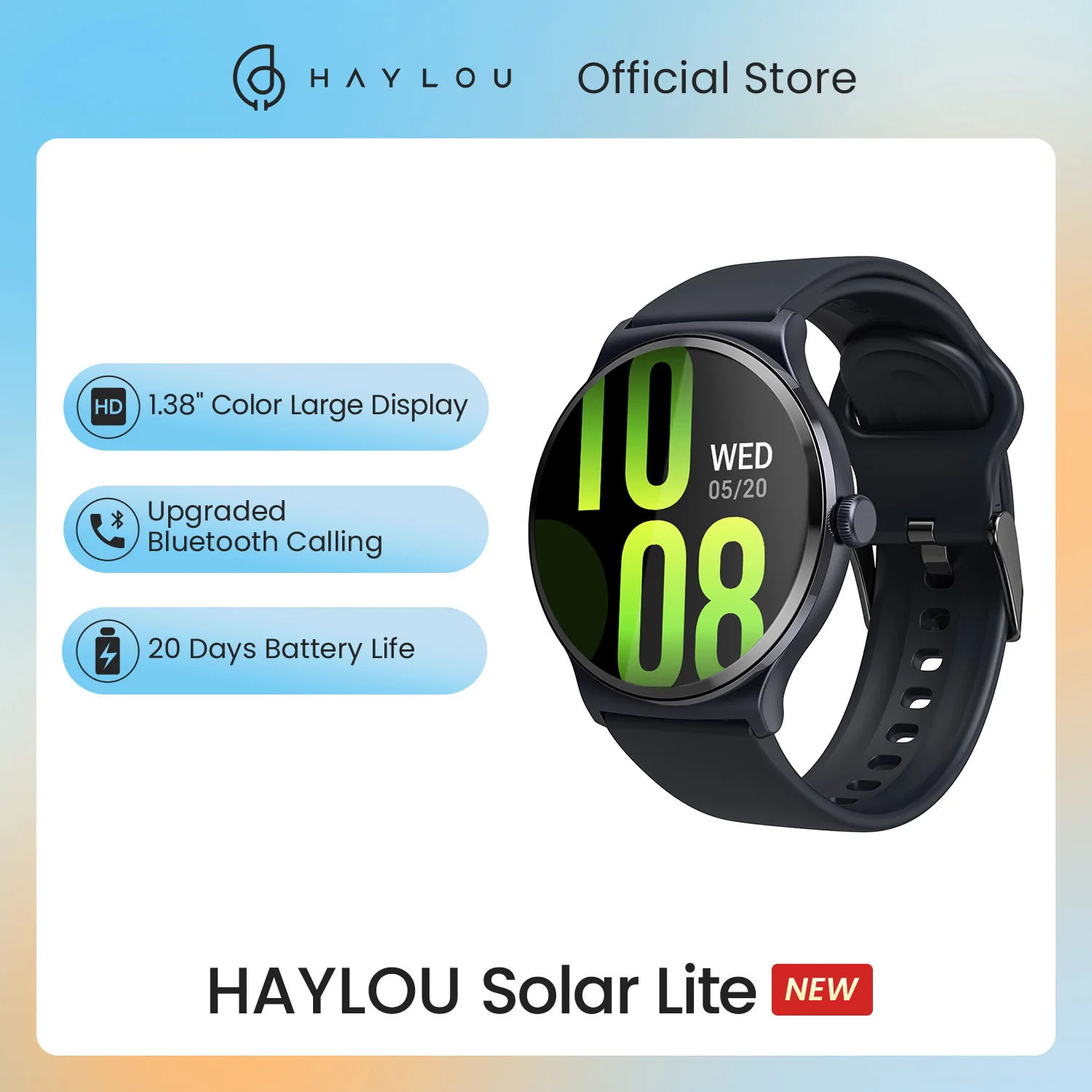 Новые умные часы HAYLOU Solar Lite с голосовым вызовом, 1,38 дюйма, HD-экран, умные часы, 24 часа, монитор здоровья, 100 спортивных режимов, 100 циферблатов
