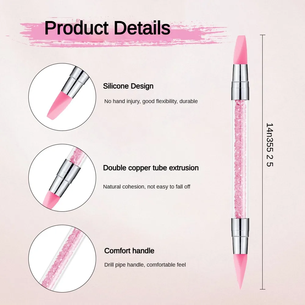 5PCS Dual-Headed ซิลิโคนเล็บแปรงประติมากรรมปากกา Rhinestone อัญมณี Picker ปากกาขี้ผึ้งเล็บ Dotting ขัดเครื่องมือ
