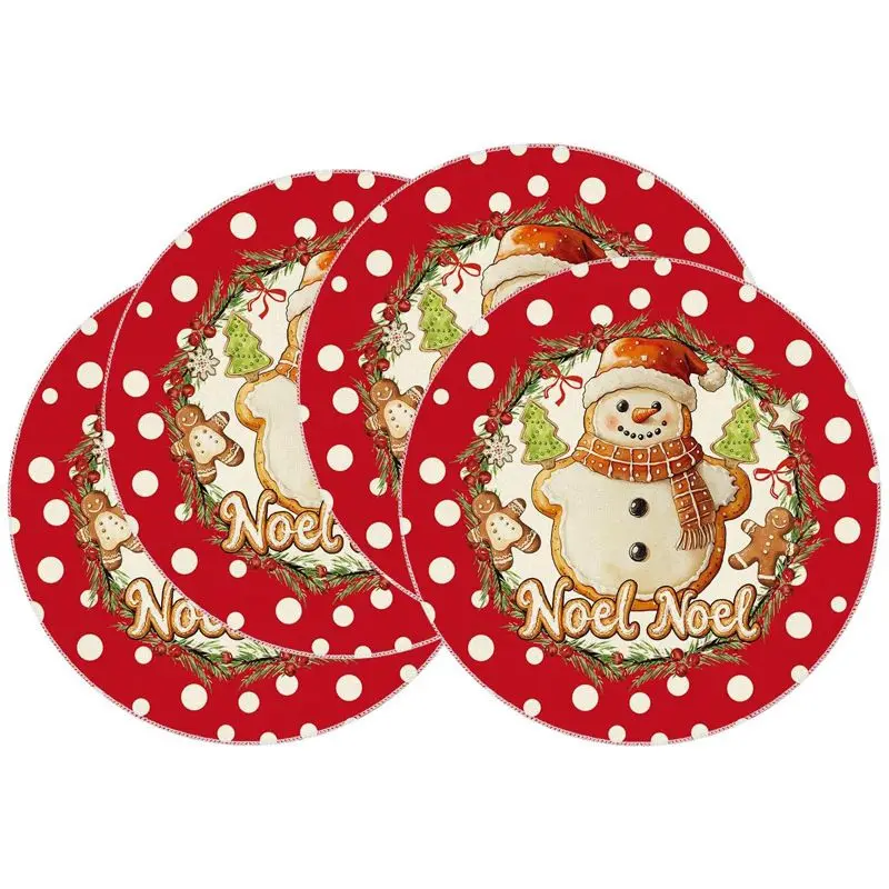 Snowman Gingerbread Man Noel Round Christmas Mat Wear resistant Plate Mat Home Table Decoration Mat