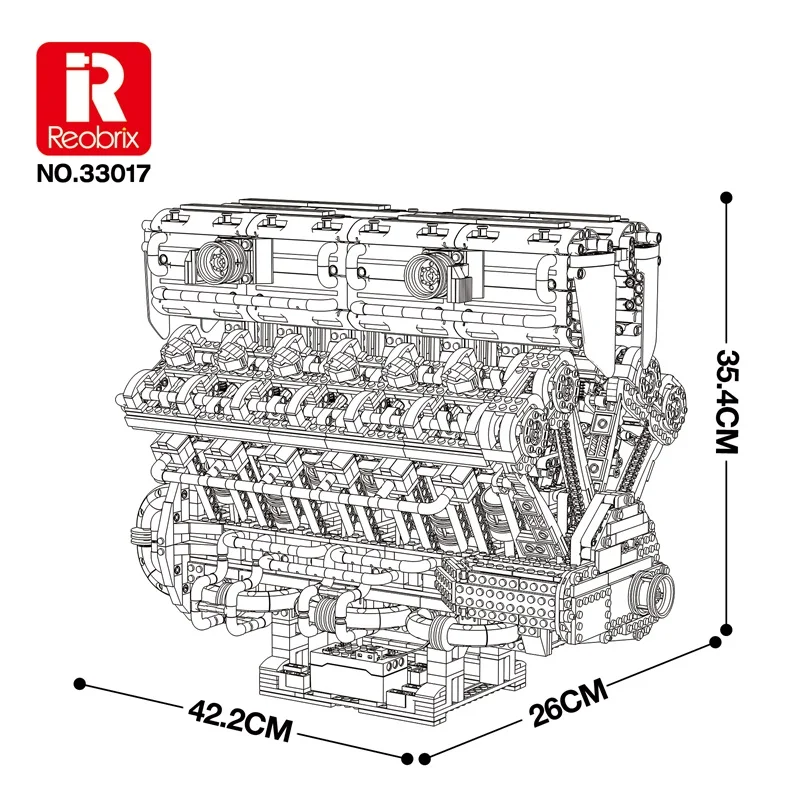 IN MAGAZZINO Reobrix 33017 MOC Tecnico Elettrico V12 Motore Building Blocks Assemblaggio Mattoni Modello Giocattoli per I Ragazzi Regalo Di Natale