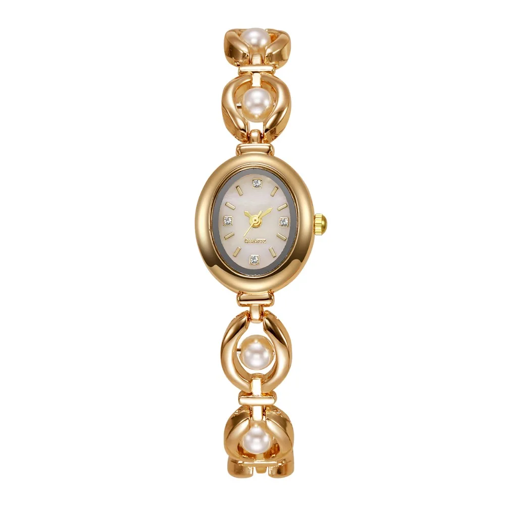 

Модные жемчужные женские часы, элегантные овальные наручные часы, подарочные кварцевые часы с бриллиантами